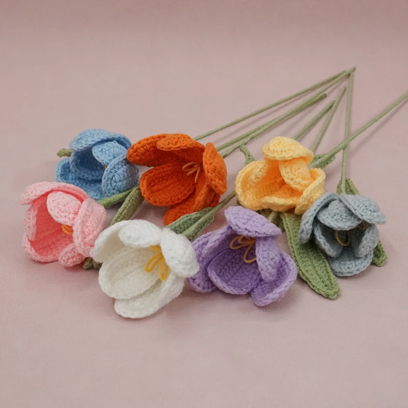 开花郁金香手工编织花束仿真花温馨礼物女神节教师节生日礼物