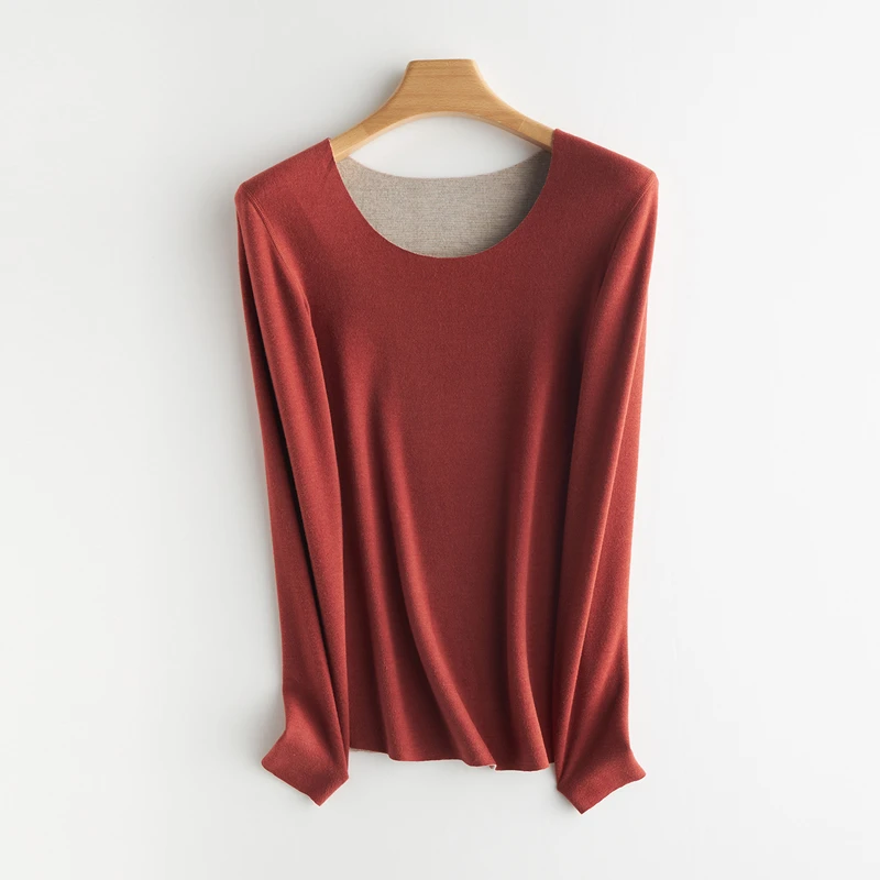 【陈三七】女羊毛蚕丝德绒无痕圆领上衣A12301