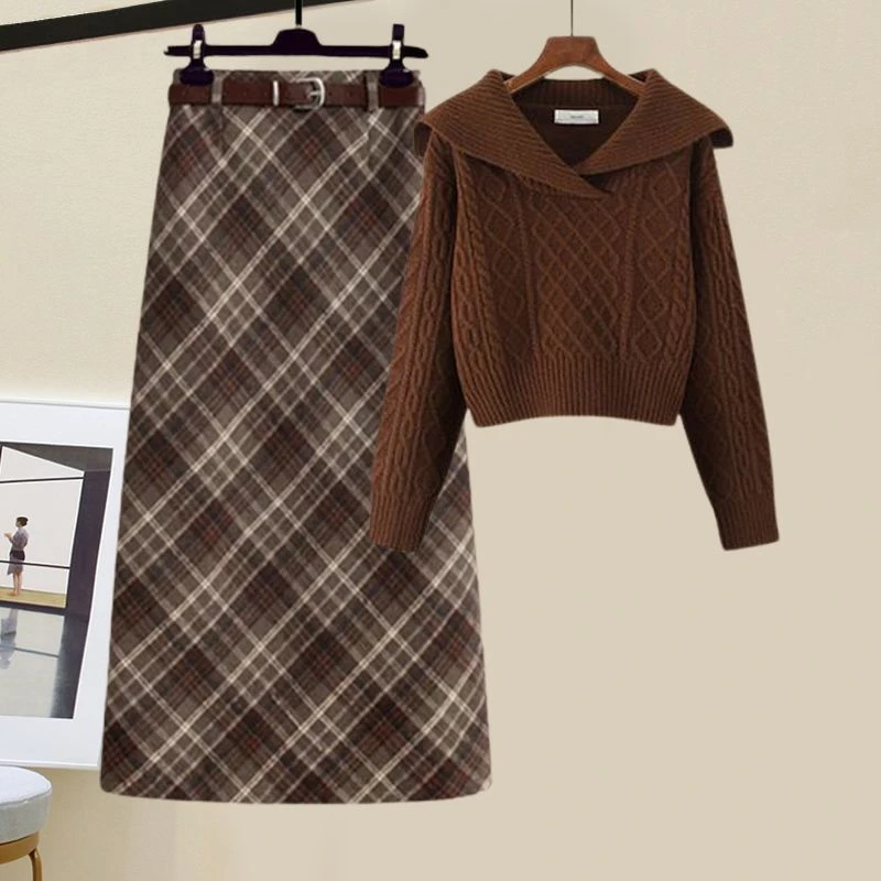 春季温柔系穿搭女2025新款韩版气质显瘦针织毛衣高腰半身裙两件套