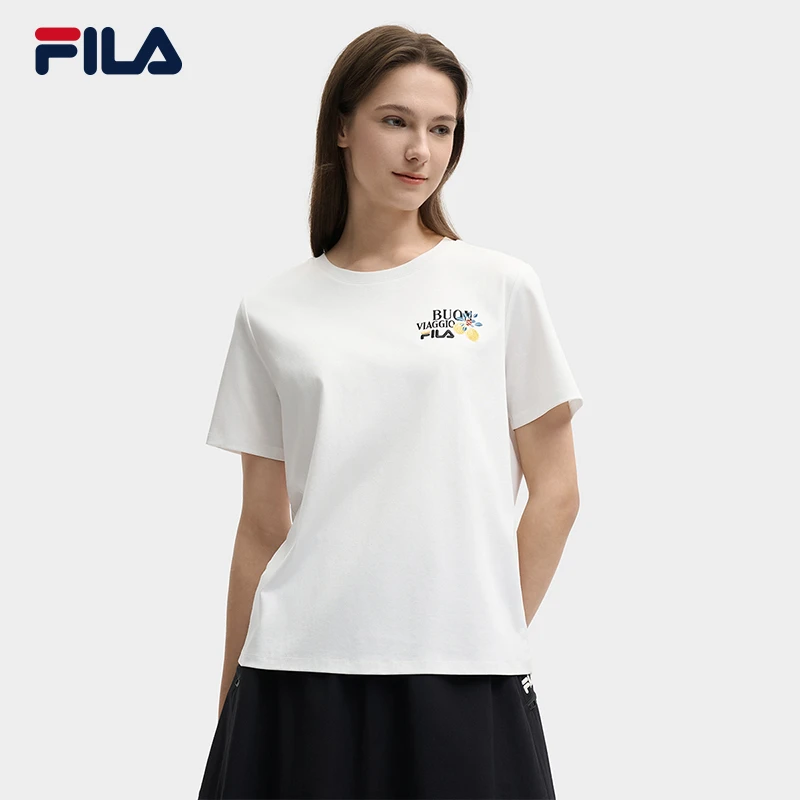 FILA斐乐新款女子【简约春夏舒适百搭短袖T恤】运动F11W528108F