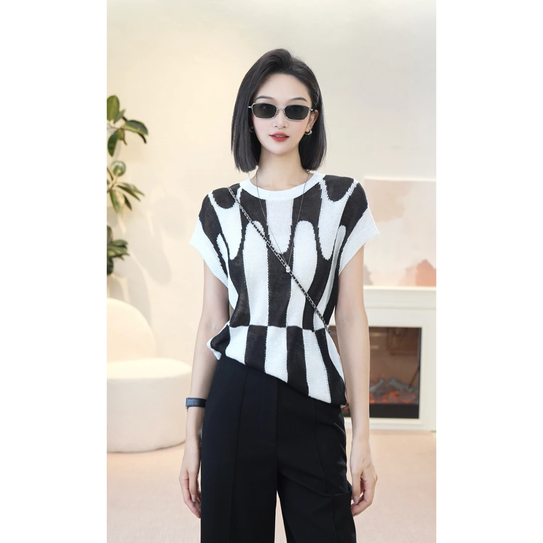 GIRDEAR/哥弟夏季简约时尚ins风设计感休闲百搭星空针织T恤138045