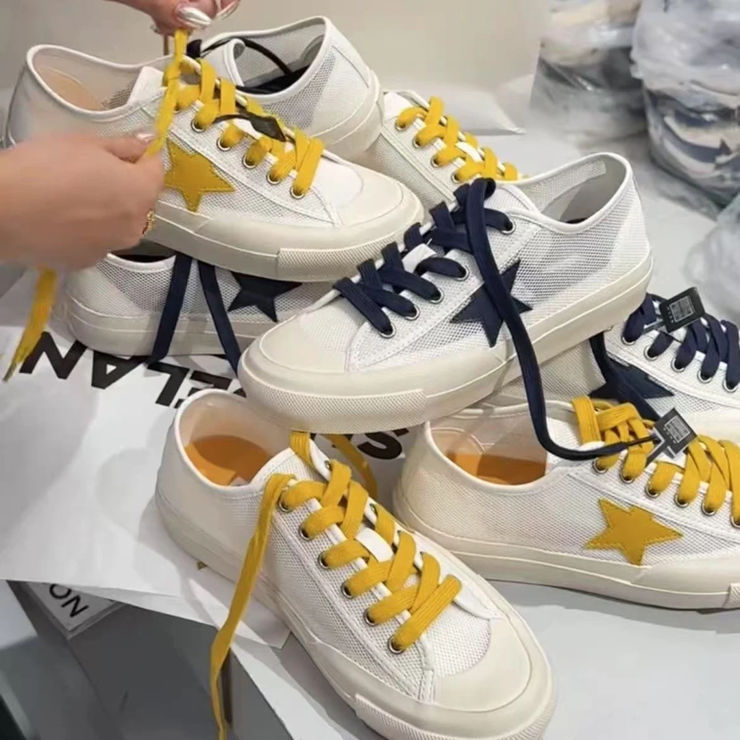 网面透气网鞋女2025新款夏季女鞋镂空小白鞋厚底系带运动休闲板鞋