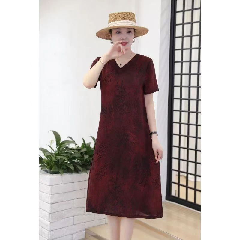 10414-中老年时尚夏季大码显瘦洋气宽松时尚中长款裙子【G仓】