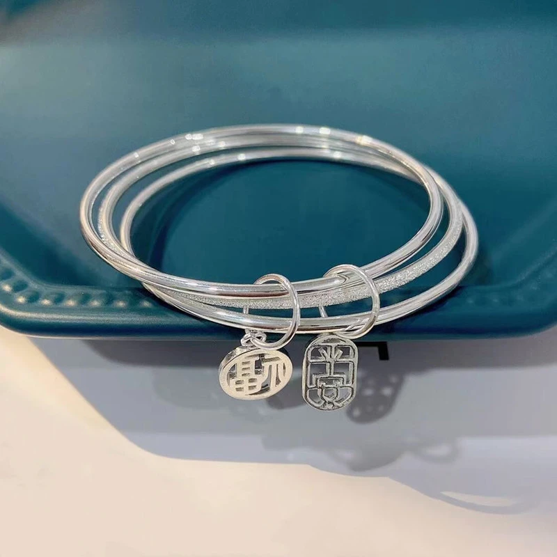 三生三世福莲蓬手镯银9999简约时尚多圈手环送女友精美百搭