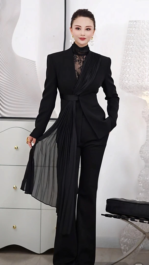 【RZ】设计师款压褶搭片西装