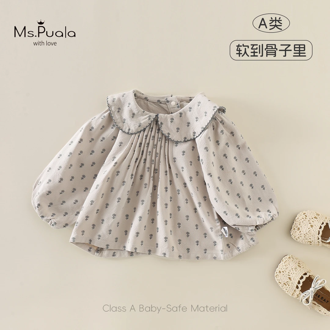 【Ms.Puala青芽】童装婴幼儿女童宝宝衬衫秋款碎花森系娃娃领套头衫