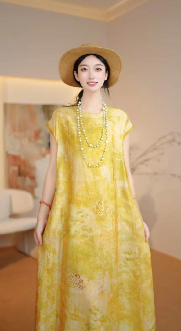[凤纹流光]新中式国风妈妈装修身显瘦连衣裙女