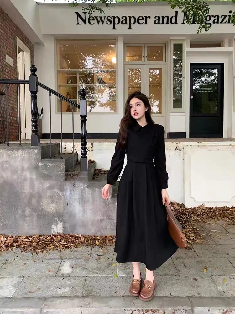 连衣裙赫本风小黑裙拼接