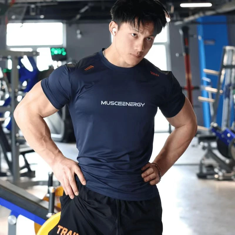 速干短袖T恤夏季男款男士凉感透气跑步健身高弹锦纶印花速干男t恤