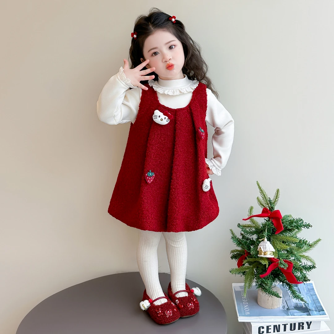 女童加绒背心裙套装秋冬季2025新款儿童洋气花苞裙宝宝加厚连衣裙