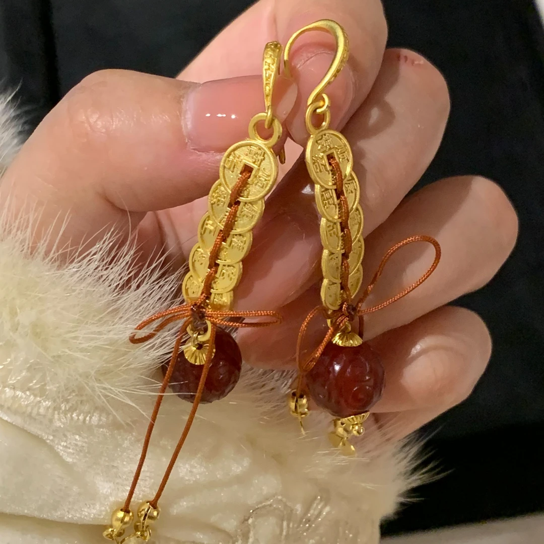 铜合金耳饰 新中式【好运来】 铜合金耳饰原创设计国风复古手工耳饰