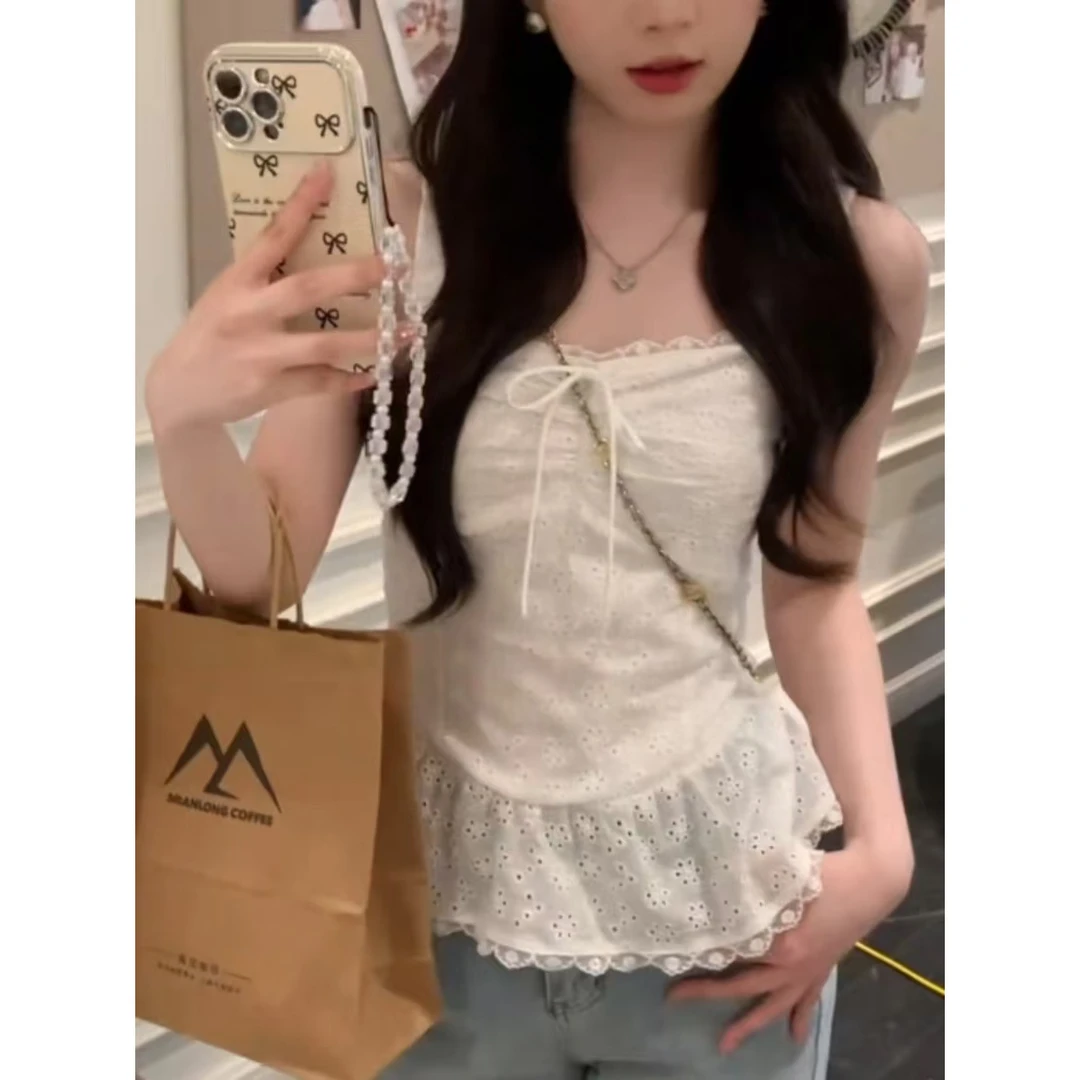 法式设计感蕾丝花边系带吊带背心女夏季纯欲风修身显瘦百搭上衣潮