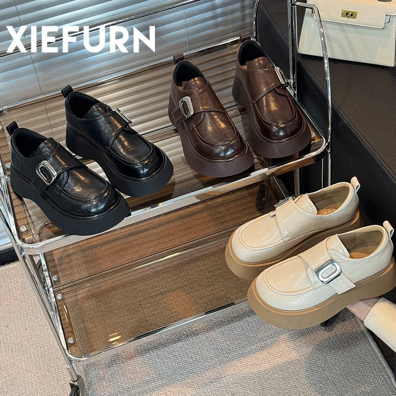 XIEFURN/鞋夫人英伦风百搭鞋子2025春新款乐福鞋女休闲厚底小皮鞋