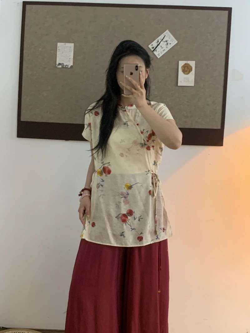 肆然新中式女装国风复古宽松显瘦小衫小石榴百搭日常显瘦上衣女