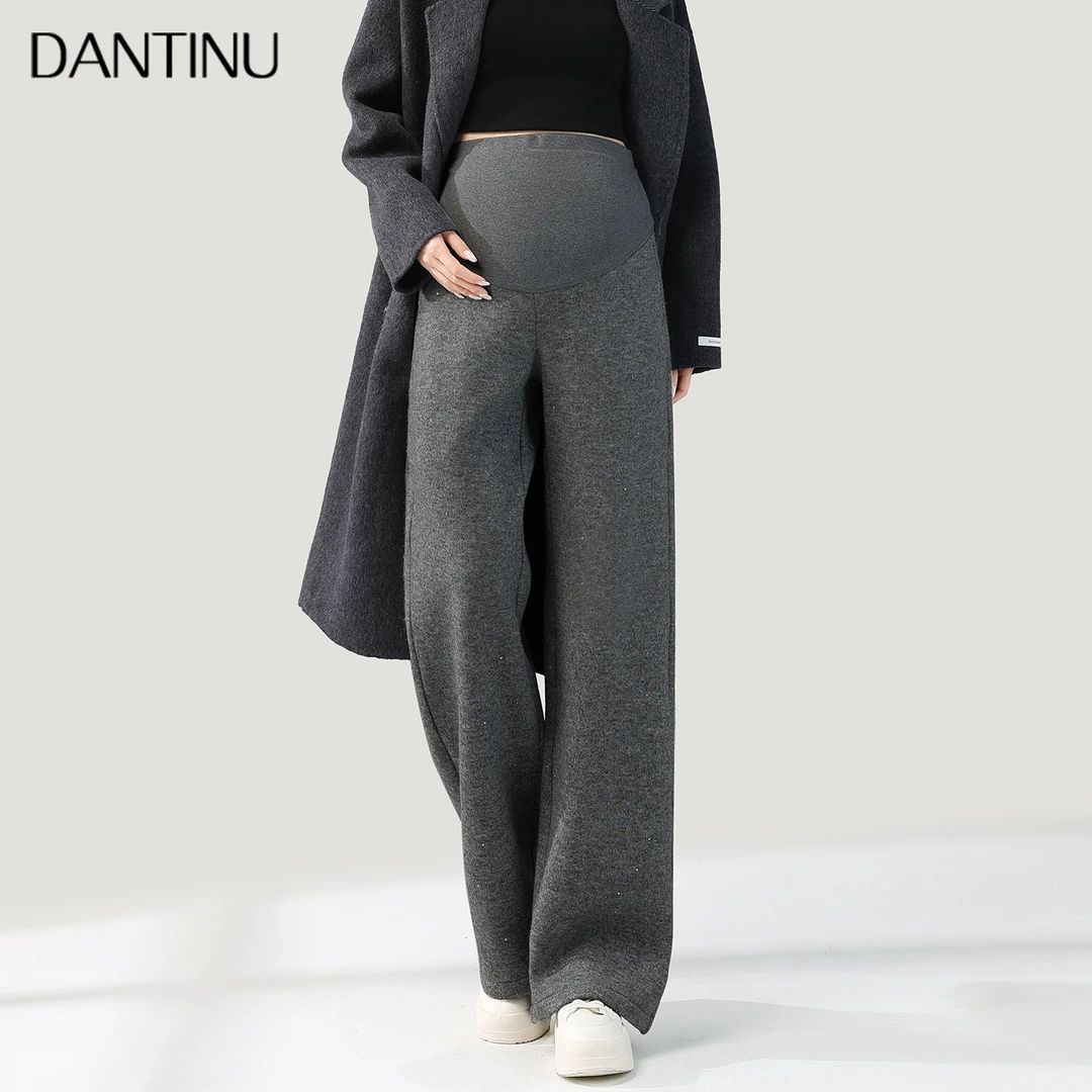 孕妇秋冬加绒加厚阔腿裤宽松显瘦直筒窄版休闲托腹长裤