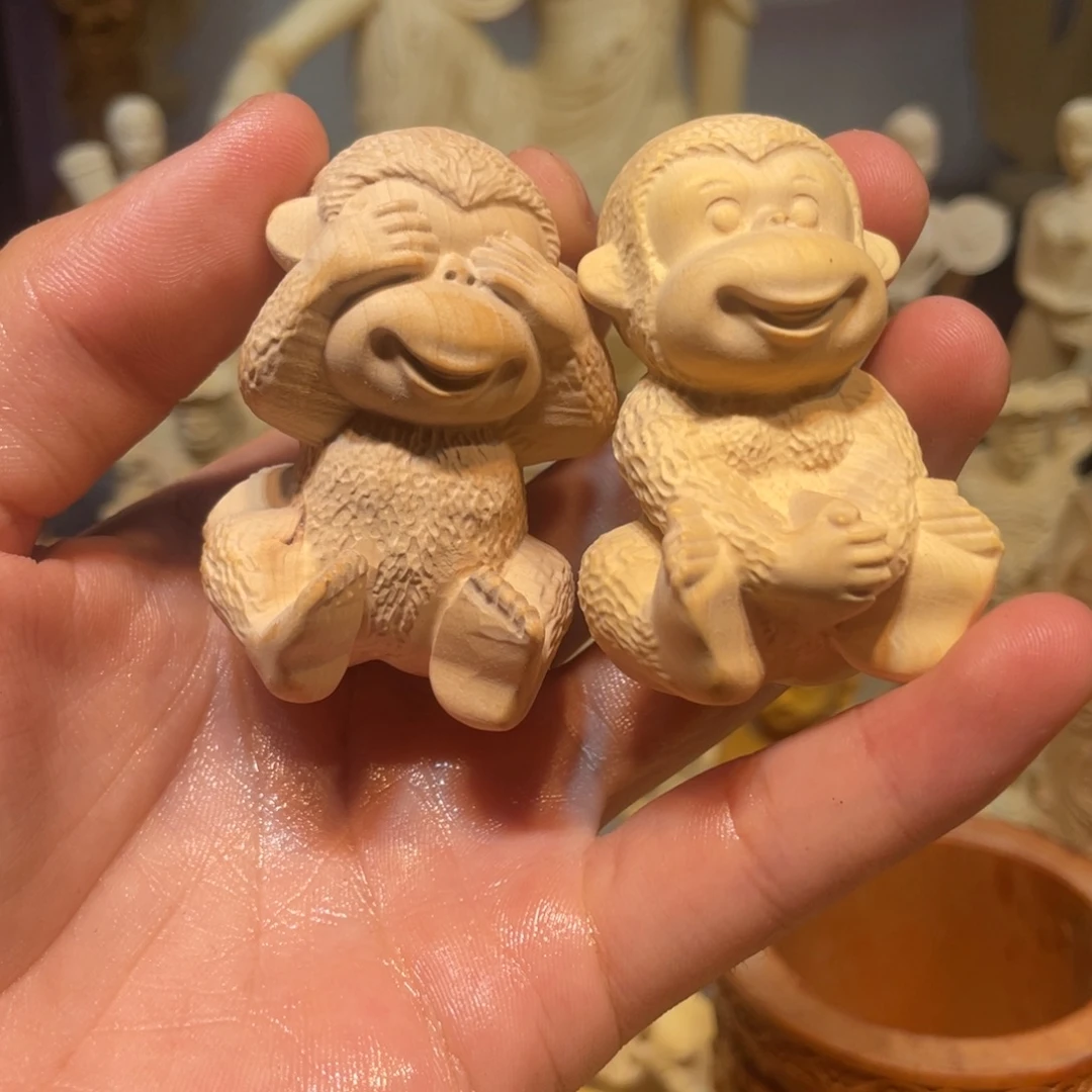 黄杨木小瑕疵猴子一对