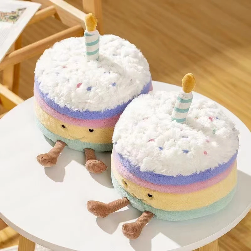 彩虹生日蛋糕毛绒玩偶柔软可爱公仔可作超萌抱枕