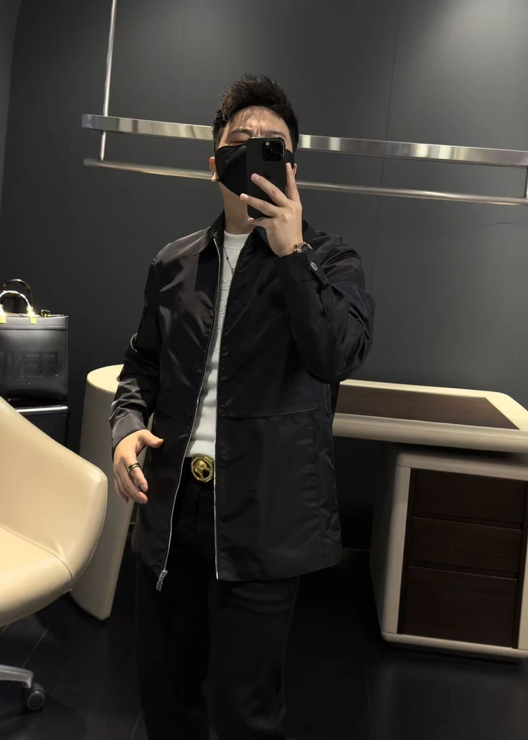 【马哥严选】轻奢时尚高定男士雅痞纯色拉链拼皮简约休闲夹克外套