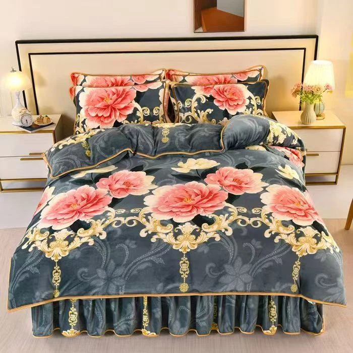 冬季新品牛奶绒四件套双面绒被套主卧床上四件套轻奢加绒加厚简约