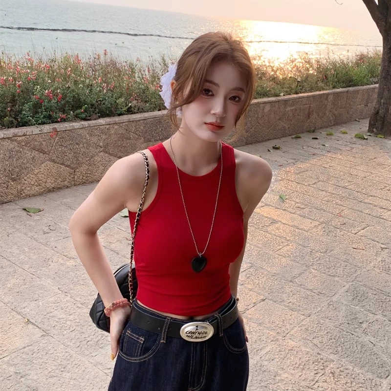 龙妹红色辣妹吊带背心女内搭2025新款带胸垫一体外穿打底小上衣