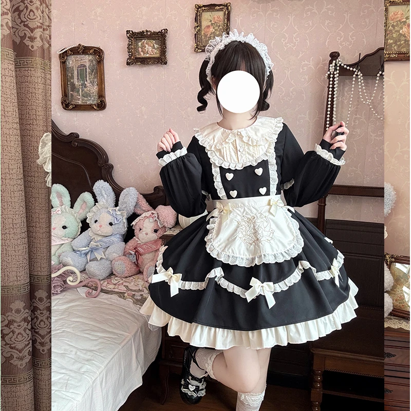 原创  星月睡熊女仆装  少女可爱秋冬Lolita连衣裙