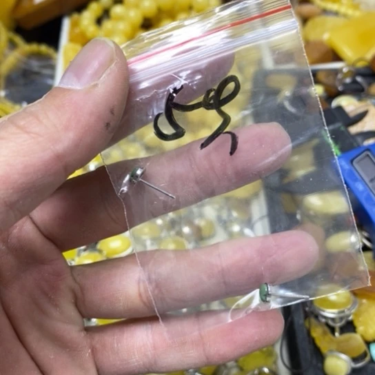 蜜蜡裸石银S925镶嵌耳钉