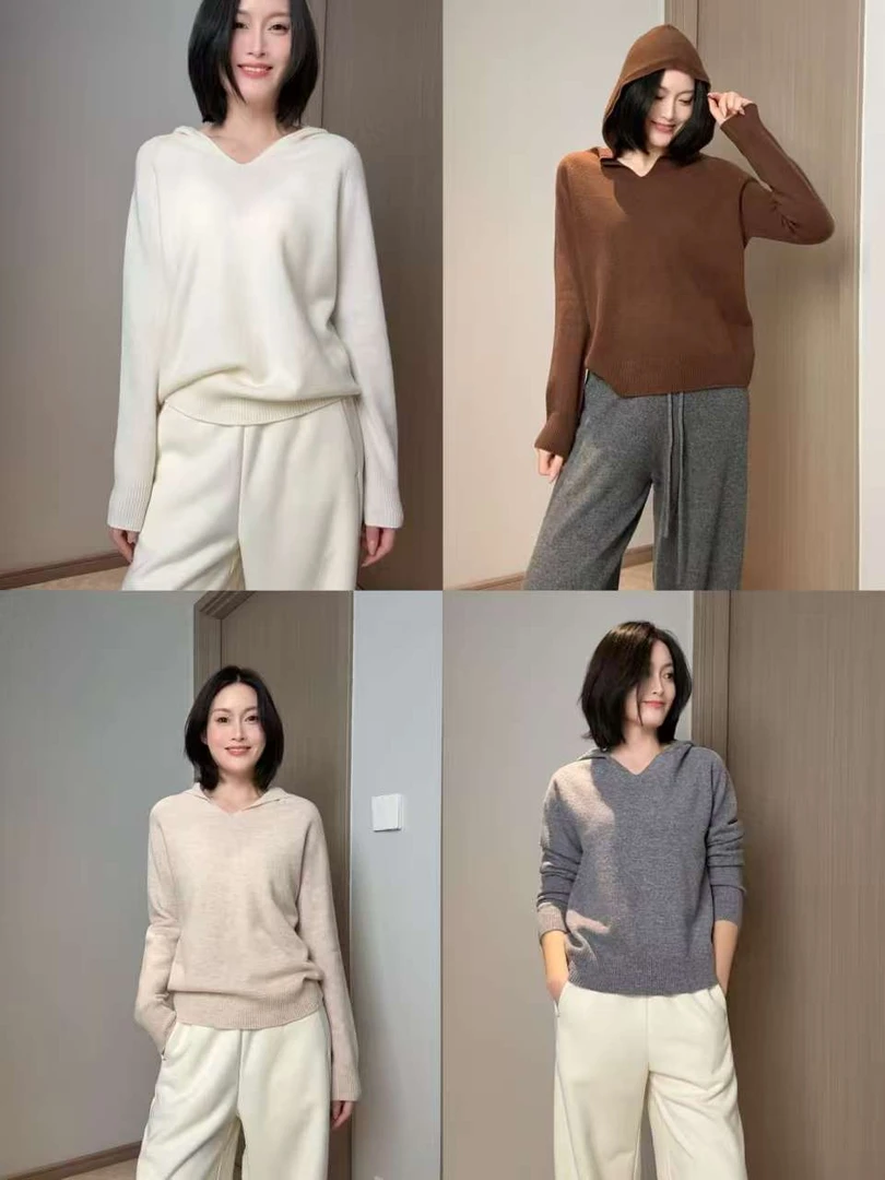 【暖冬帽衫】秋冬宽松针织衫连帽羊毛女保暖慵懒风毛衣休闲上衣