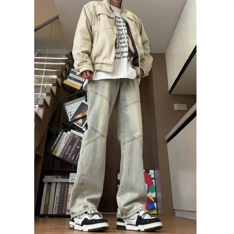 美式复古水洗牛仔裤男2025春夏新款设计感ins显瘦修身微喇长裤子