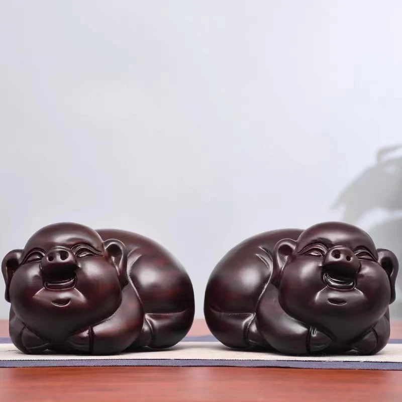 【20公分黑檀福猪】木雕猪摆件小猪装饰实木工艺品家居饰品