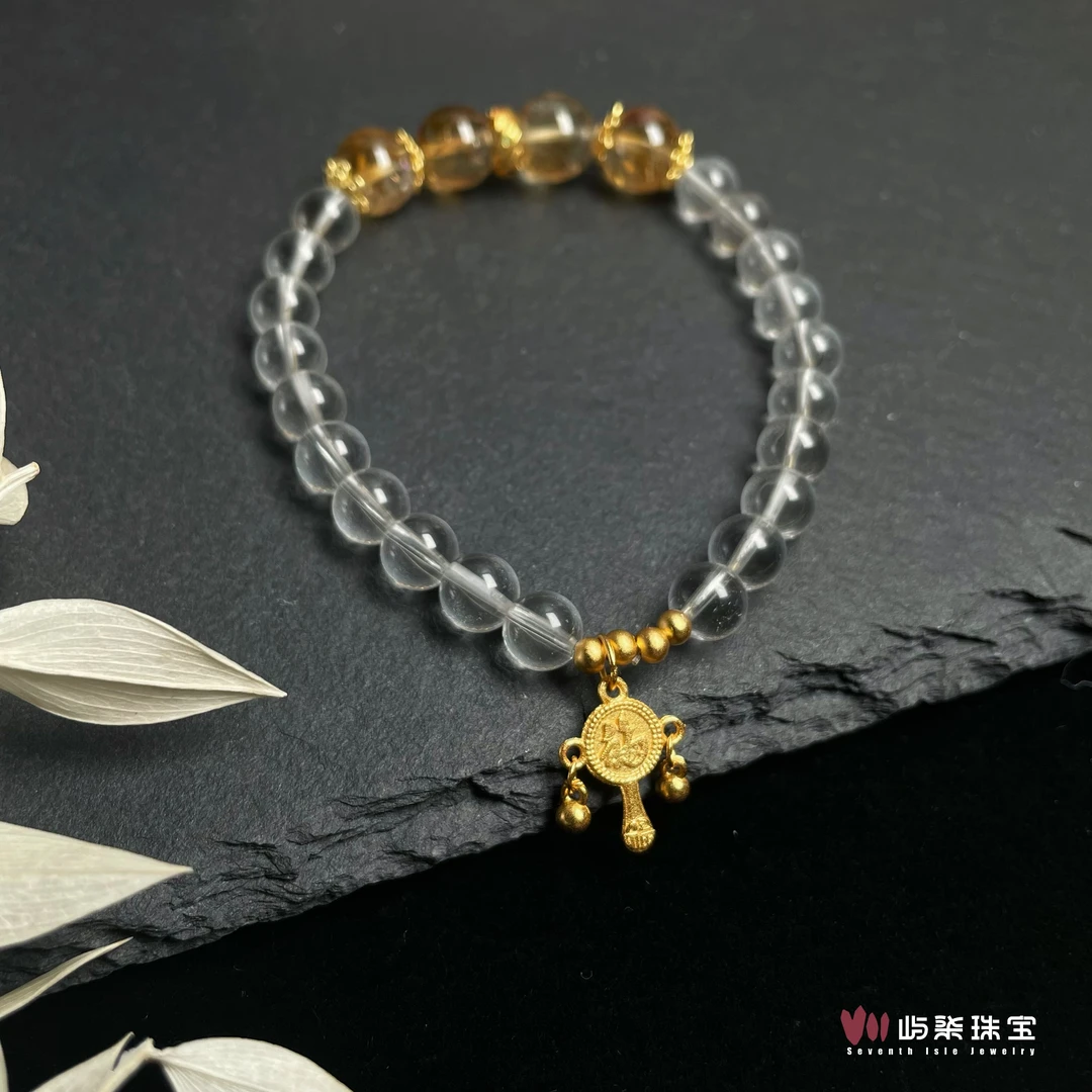【要努力】F051 水晶银925镶嵌 四蜂蜜白水手串