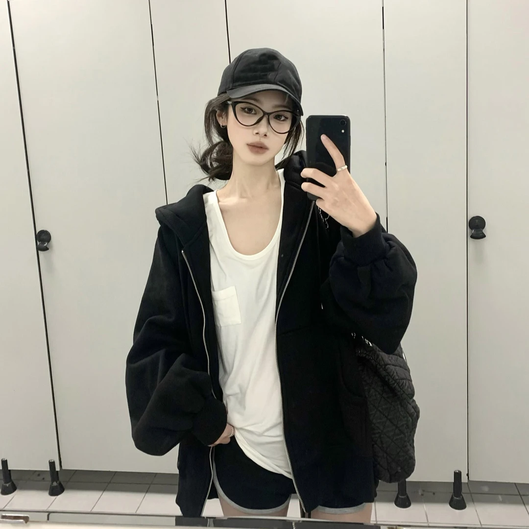 美式复古黑色夹克外套女春秋2025新款韩系薄款早秋穿搭宽松上衣