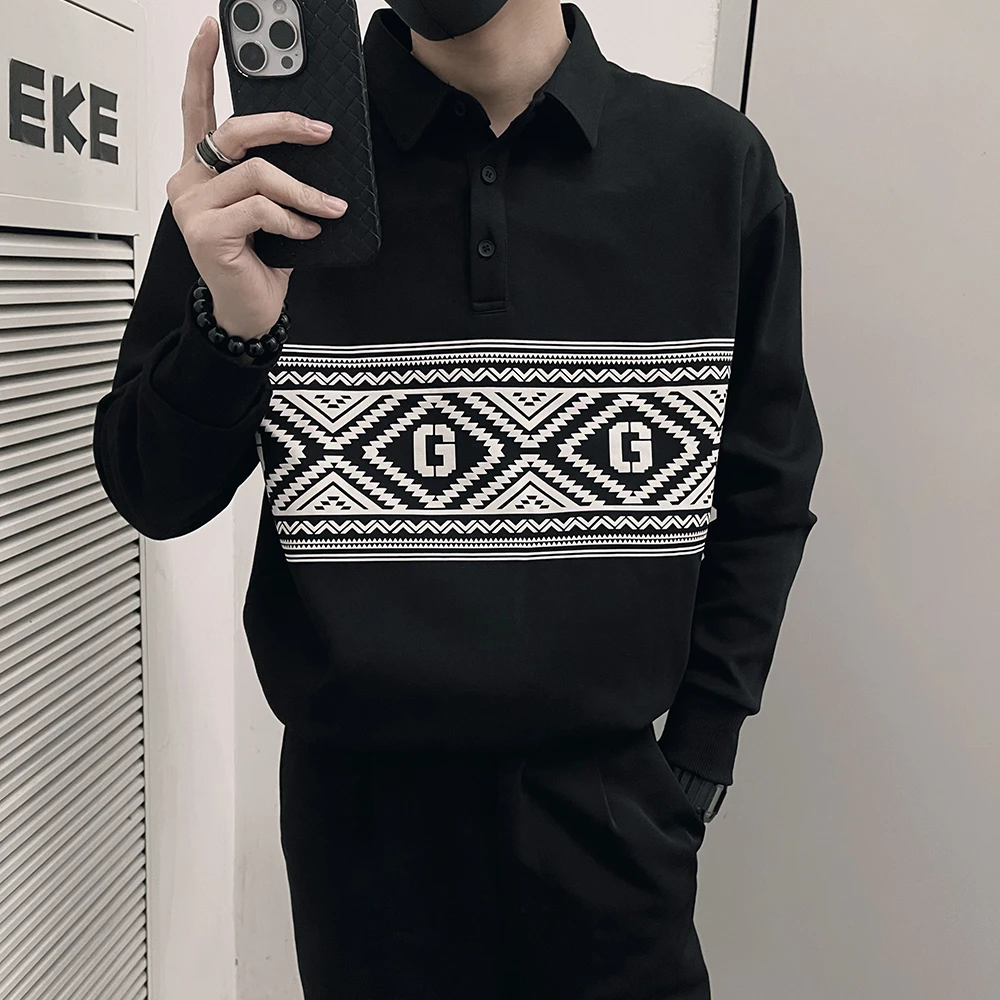 民族风Polo领男士卫衣男款潮牌痞帅长袖T恤2025春秋季新款上衣服