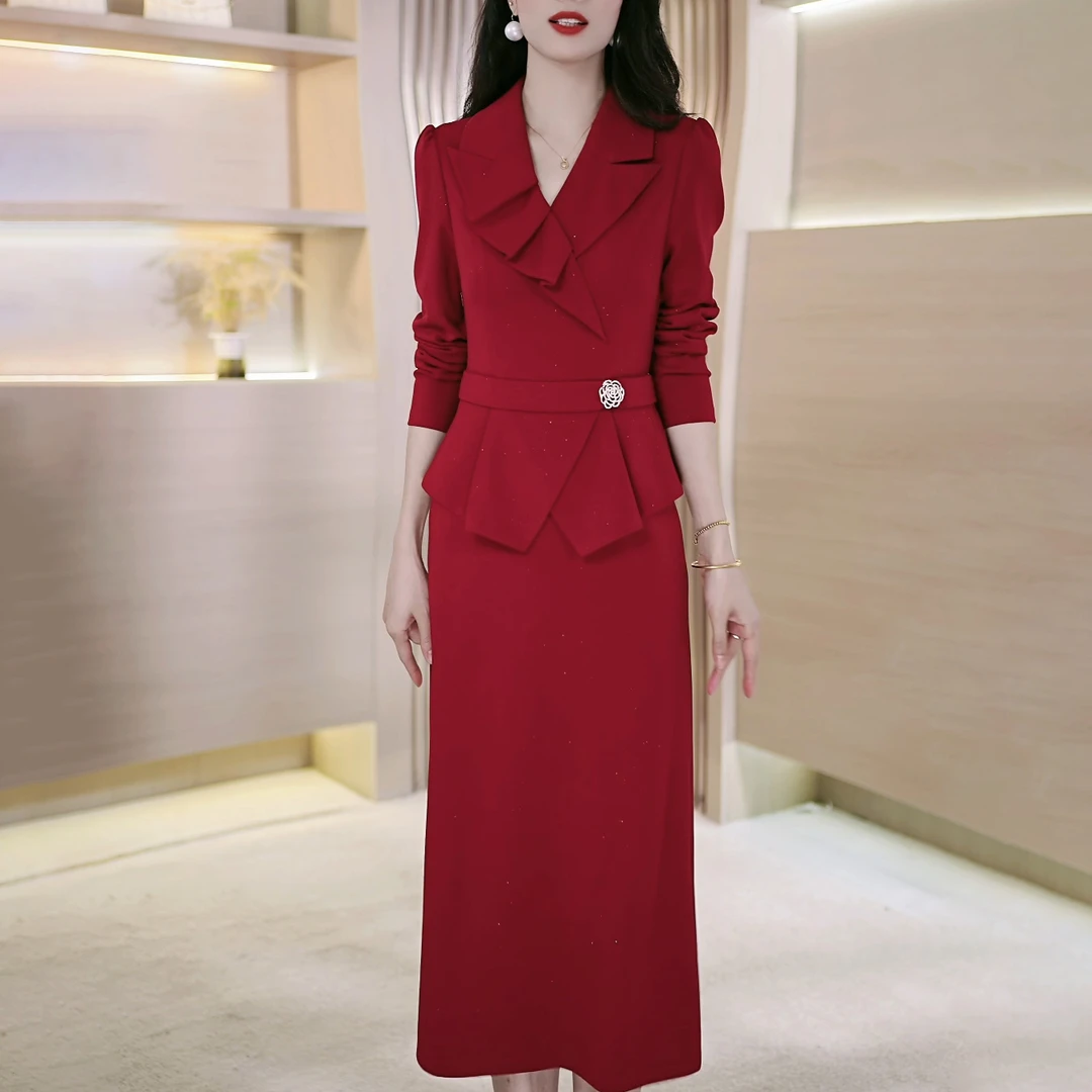 2025秋季新款A3283气质遮肉显瘦大码连衣裙女修身女装连衣裙