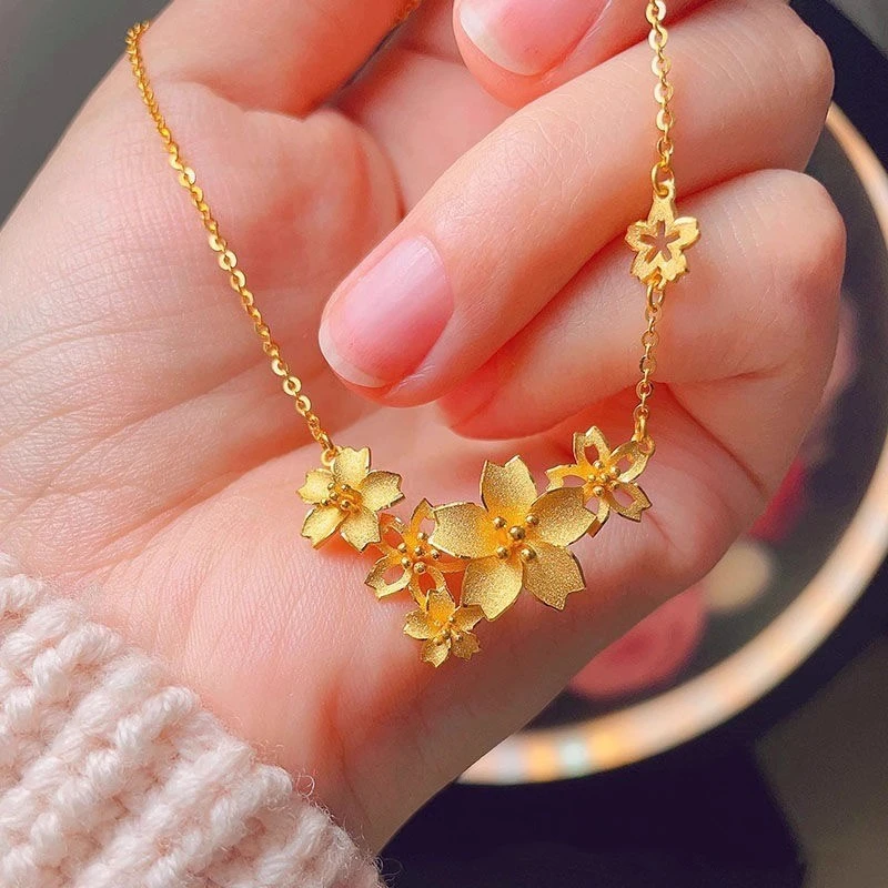 铜合金项链 三生花黄色坠子女生轻奢小众首饰女款2025年新款爆款