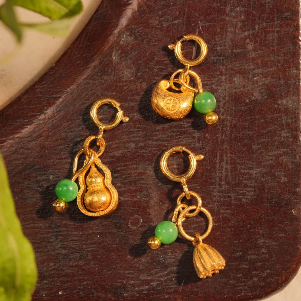 02663-2细糯辣绿翡翠珠子18k金吊坠天然缅甸A货多样性发货