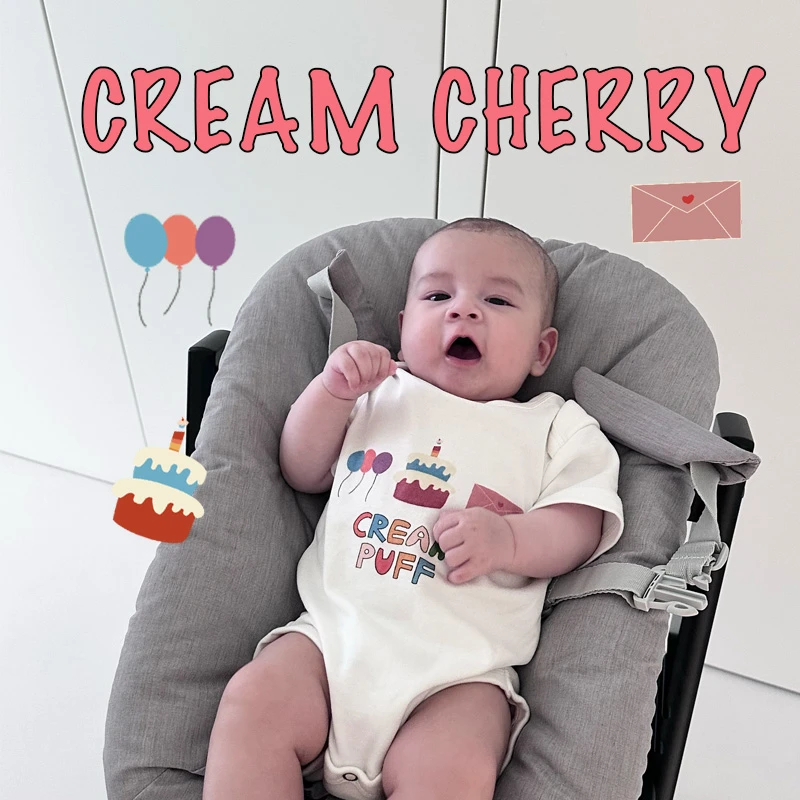 （小奶油推荐）婴儿可爱包屁衣有机棉出生满月百天蛋糕款纯棉春夏