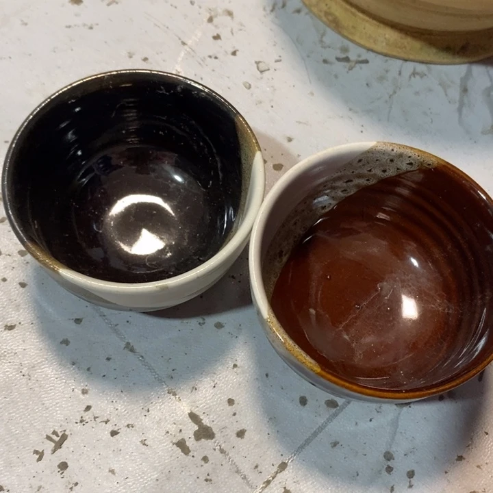 瓷片窑变三色碗一对微瑕疵