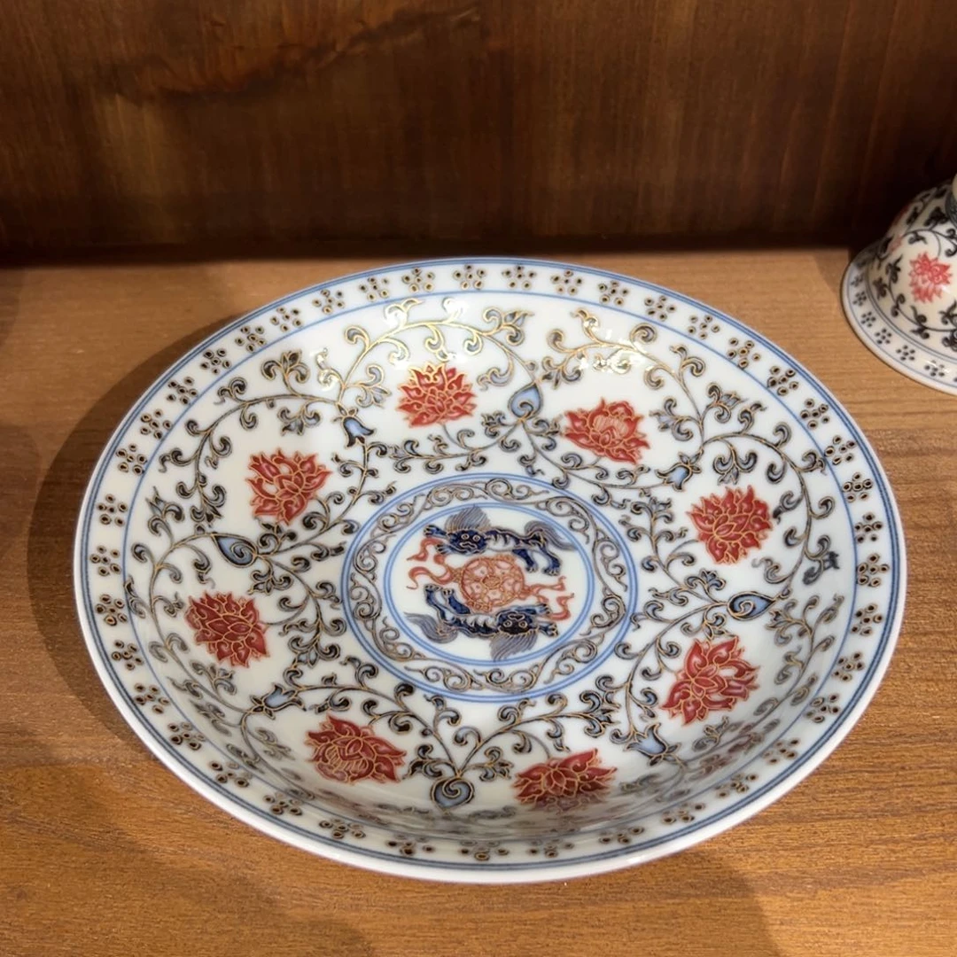 H青花釉里红缠枝莲描金壶承