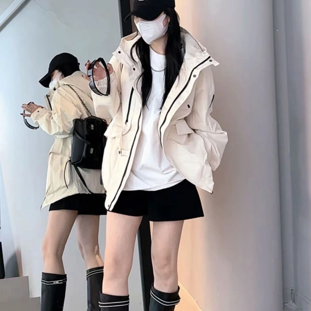 工装连帽冲锋衣外套女2025秋季新款小个子户外登山服休闲夹克上衣