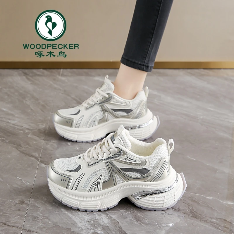 啄木鸟厚底老爹鞋女2025春季新款休闲运动鞋百搭爆款显脚小跑步鞋