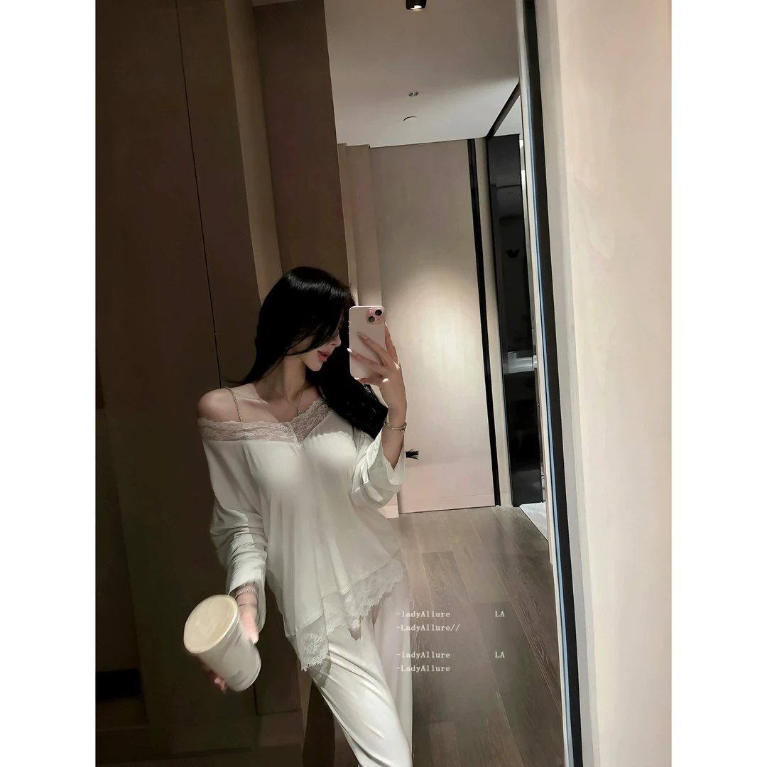 「LA」界感温陷丨静感系列*原创纯欲温柔钻链舒适蕾丝睡衣套装女