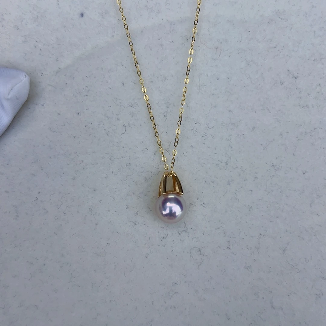 海水珍珠海水akoya M家吊坠8-9mm18K金镶嵌