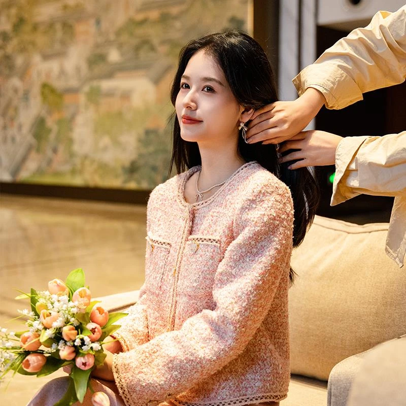 苏爱丨粉色小香风套装敬酒服女小个子秋冬新娘结婚回门便装高级感