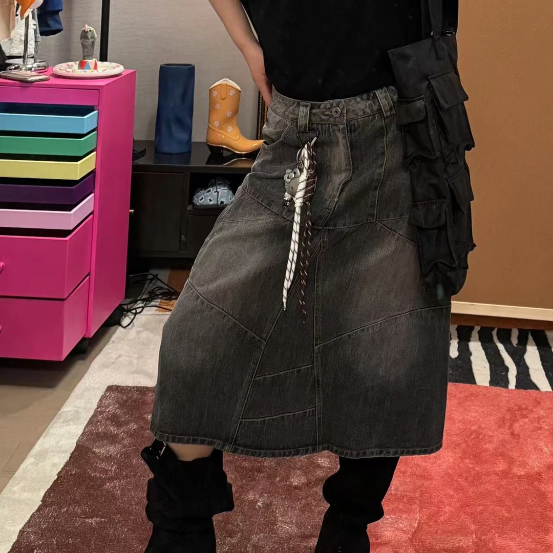 裁剪分割辣妹挂件半身裙