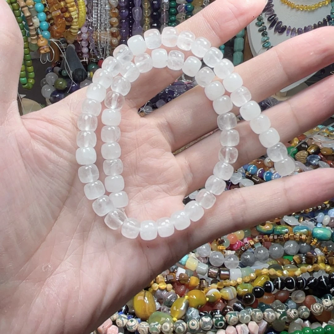 石英质玉，天然白水晶墩墩8mm，未镶嵌