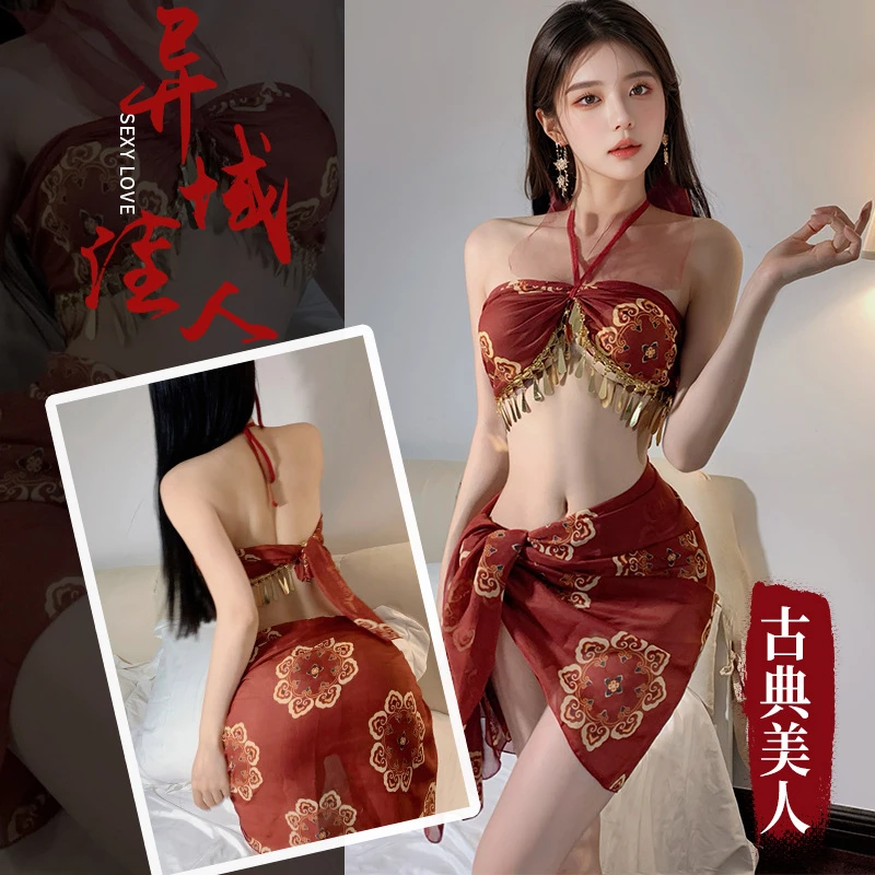 内衣旗袍高开叉套装大码透视敦煌古风武媚娘国风