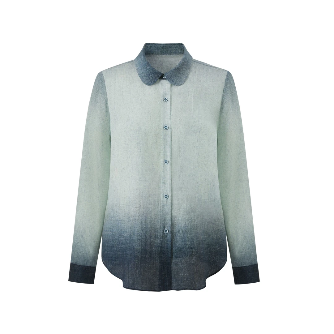 2025早春新款【100%桑蚕丝双绉】晕染牛仔定位衬衫上衣5223