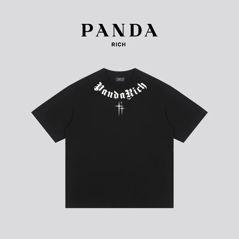 PANDARICH重磅纯棉T恤男女同款短袖宽松情侣休闲t恤白色夏季