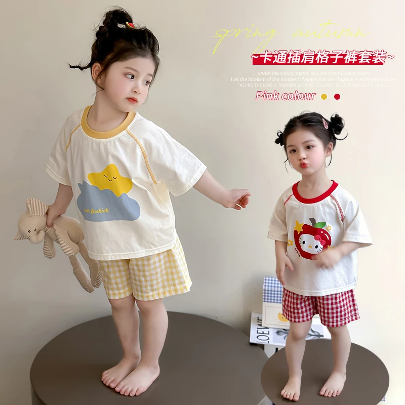 2025新款女童睡衣夏季薄款短袖短裤纯棉卡通儿童小女孩家居服套装