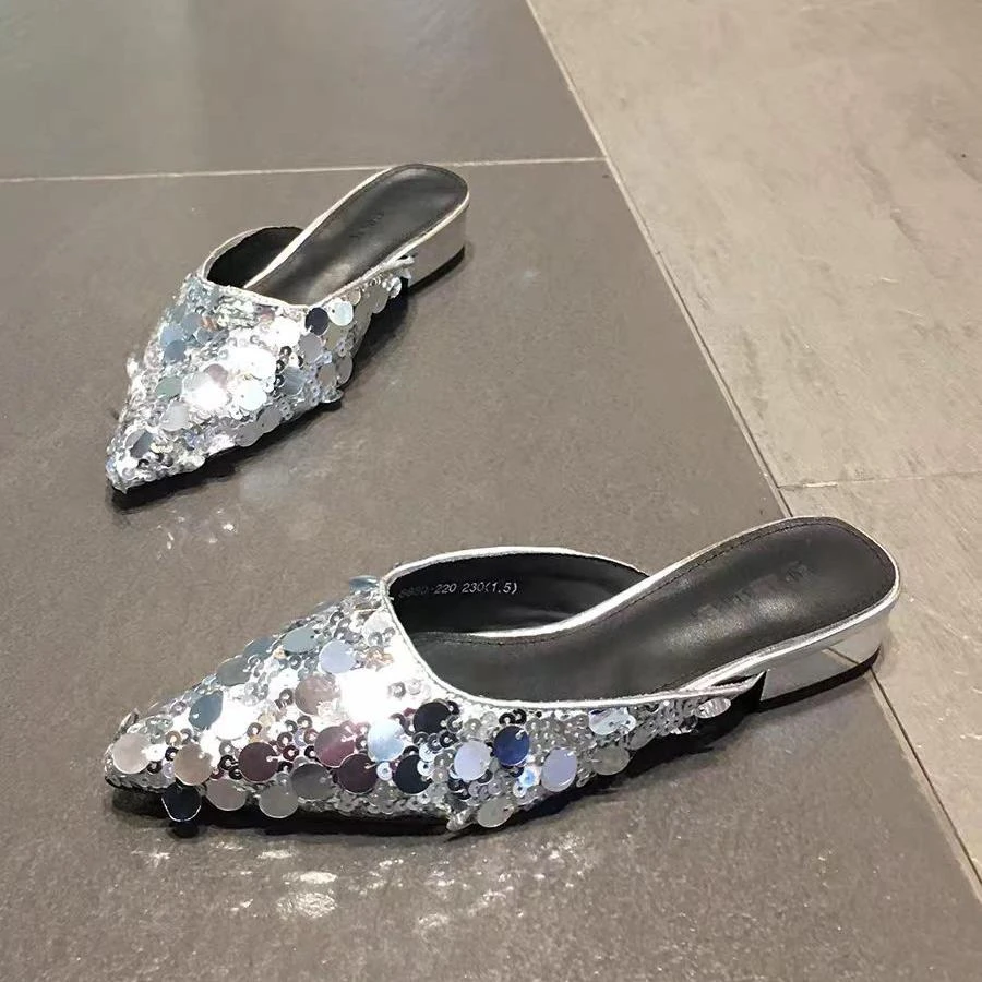 107-60 新款法式时尚气质粗跟尖头半包凉拖鞋